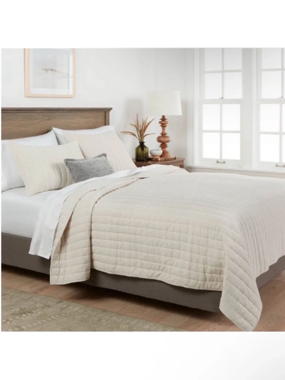 NWT King Channel Stitch Velvet Quilt Cream - Threshold